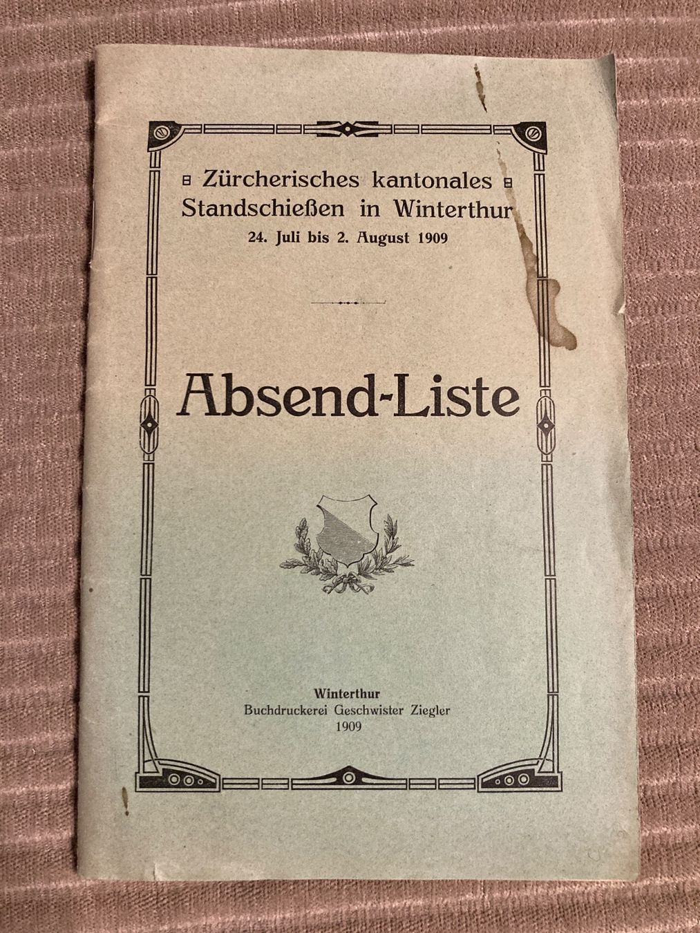 Documenti: Absend-Liste Standschiessen Winterthur 1909 – Usato da Brütten venduto da Hst1