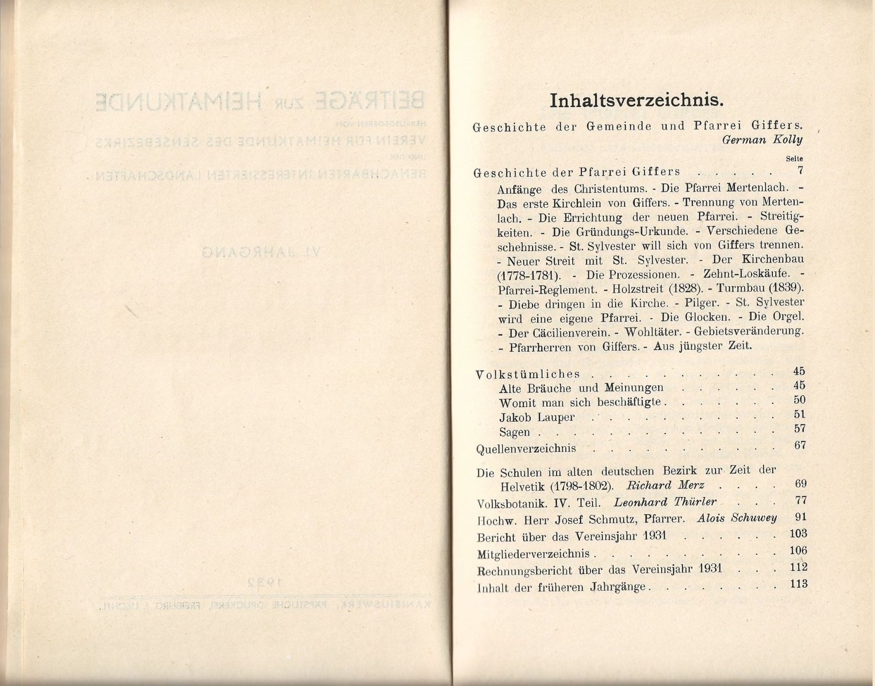 Libri: Geschichte der Gemeinde und Pfarrei Giffers 1932 – Usato da Bern venduto da Grindelwaldaus 1