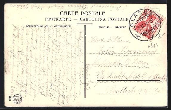 Ansichtskarten: AK Glarus, Glarnerhof und Wiggis, 1911 – Gebraucht aus Berlin von bartko-reher 1