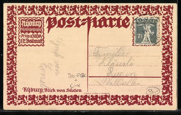 Cartoline postali: sign. E. Bollmann: Kyburg, Blick von S – Usato da Berlin venduto da bartko-reher 1