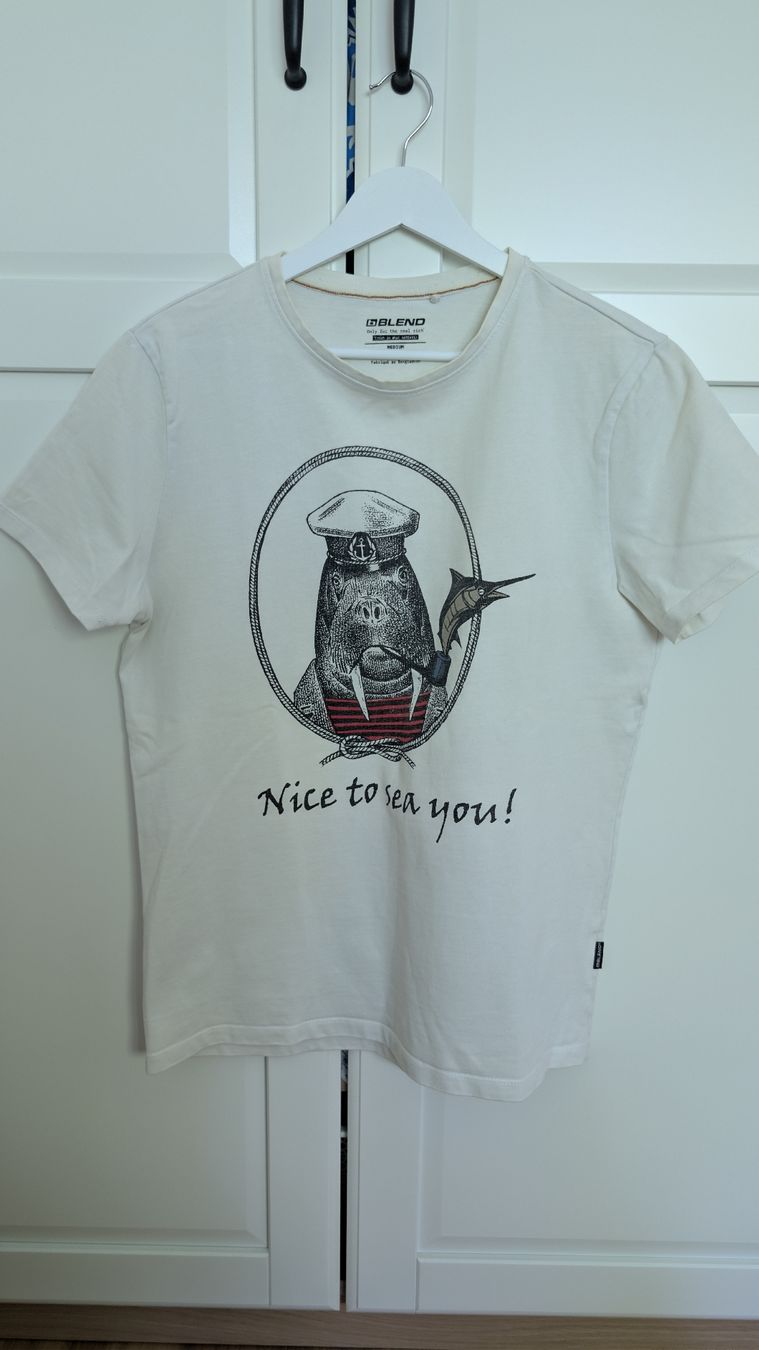 T-shirt: BLEND T-Shirt "Walrus Captain" | Grösse M | weiss – Usato da Wädenswil venduto da coconut1289