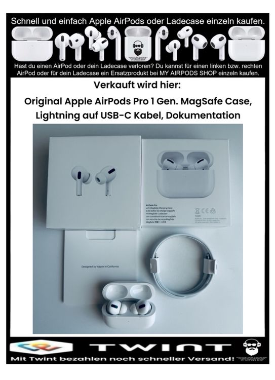 Apple Kopfhörer: Original Apple AirPods Pro 1 Gen. MagSafe USB-C Kabel – Gebraucht aus Basel von MY.AIRPODS.SHOP