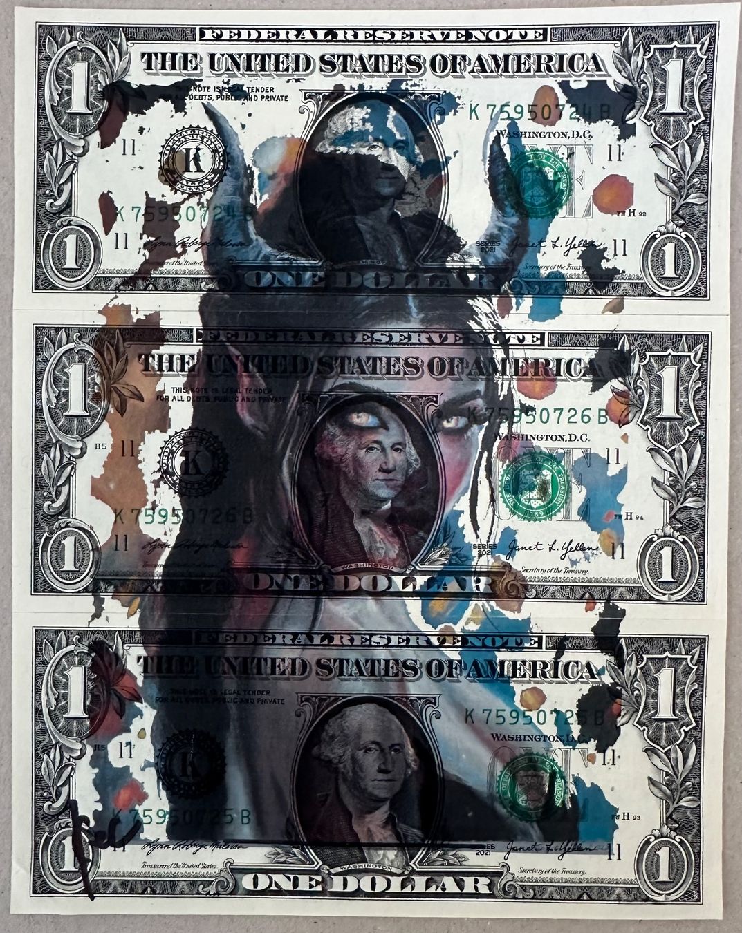 Tableaux: KeC: Devil Dollars, Geldkunst, Echte Dollars, UNIKAT – Neuf (Voir description) à Meilen par Smgdesign
