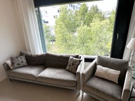 Sofa und Sessel Set, Farbe Taupe, Stoffbezug guter Zustand