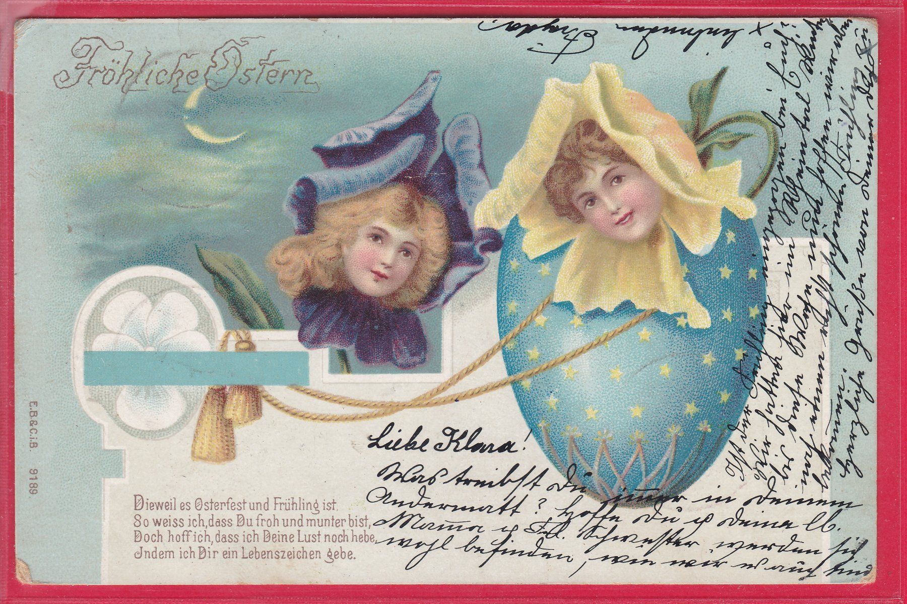 Ansichtskarten: FRÖHLICHE OSTERN, 6.4.1901 – Gebraucht aus Oberrieden von Gebirgsstelze