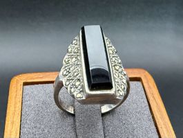 Vintage Silber 925 Onix schwarz und marcassit Ring