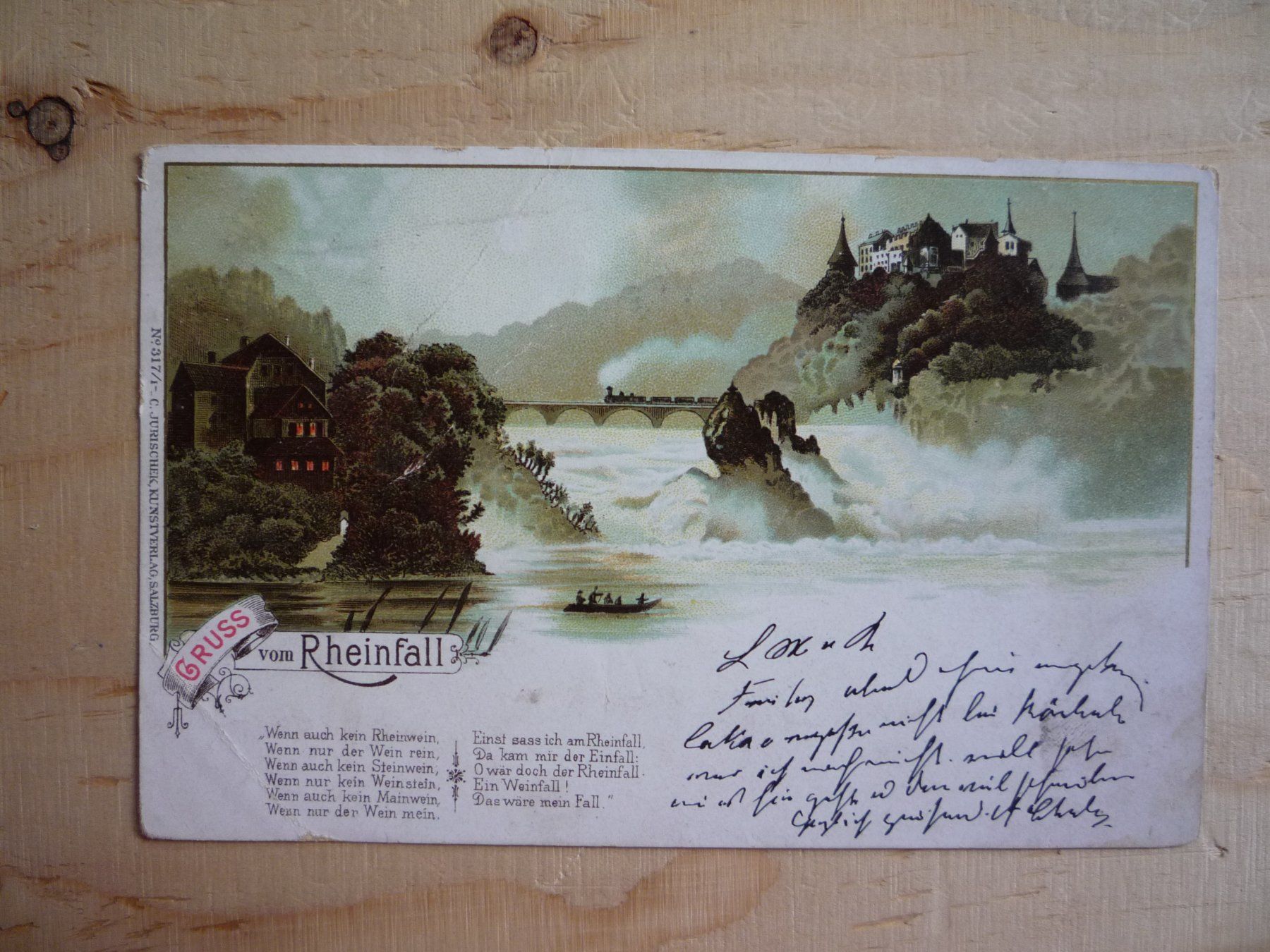 Cartoline postali: Gruss vom Rheinfall, Litho, 18.6.98 – Usato da Rieden SG venduto da Brockehuesli