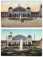 2 Ansichtskarten Bundesbahnhof, Basel - gelaufen