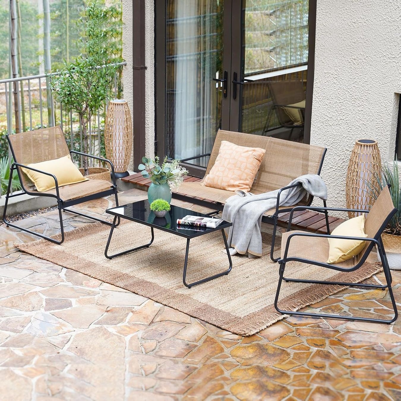 Set di tavolo e panche: Gartenmöbel Set 4-TLG, Textilene Balkonmöbel – Nuovo e nell'imballaggio originale da Gränichen venduto da omniadeals 8