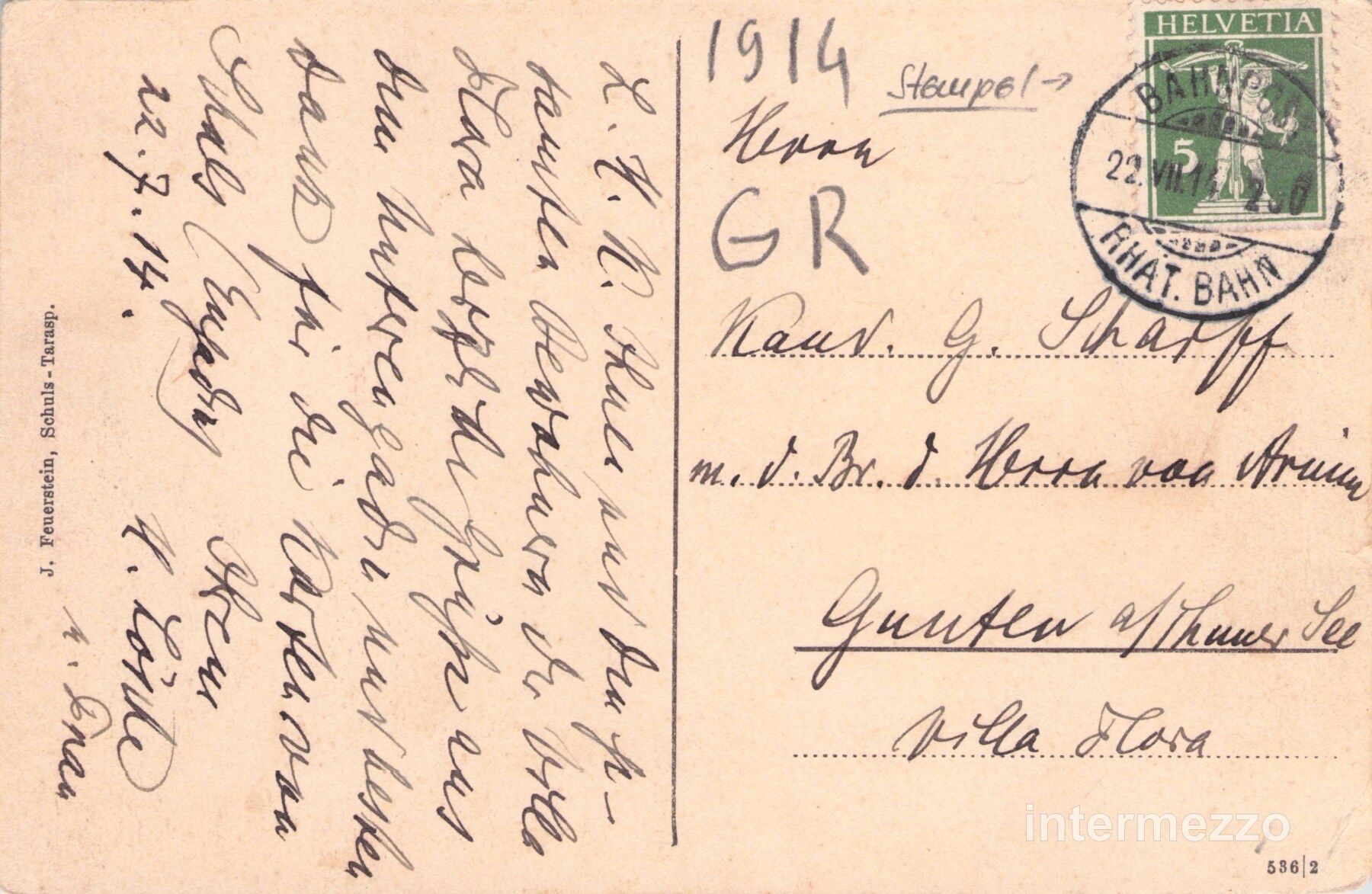 Ansichtskarten: Scuol Schuls GR // 1914 Dorfplatz – Gebraucht aus Basel von intermezzo12 1