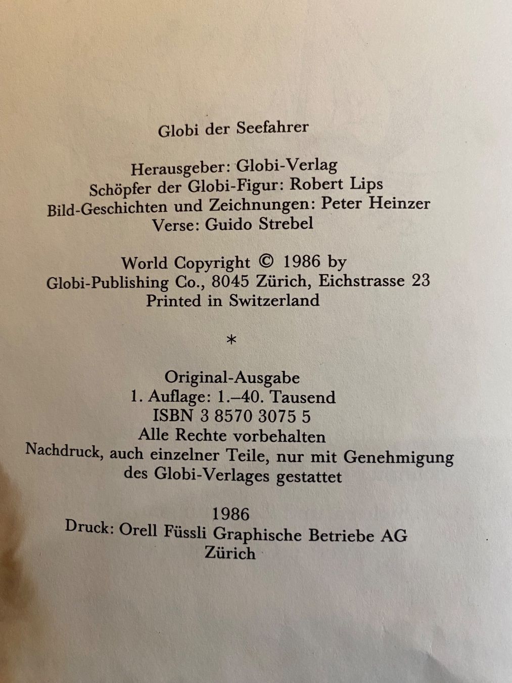 Libri: Globi der Seefahrer, 1.Auflage von 1986, – Usato da Zäziwil venduto da meri79. 1