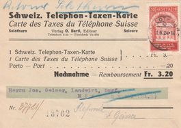 Zu. Nr. 167 auf Telephon-Taxen-Karte Solothurn 1924