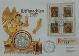 Numisbrief Weihnachten 1987 Silbermünze 900.0