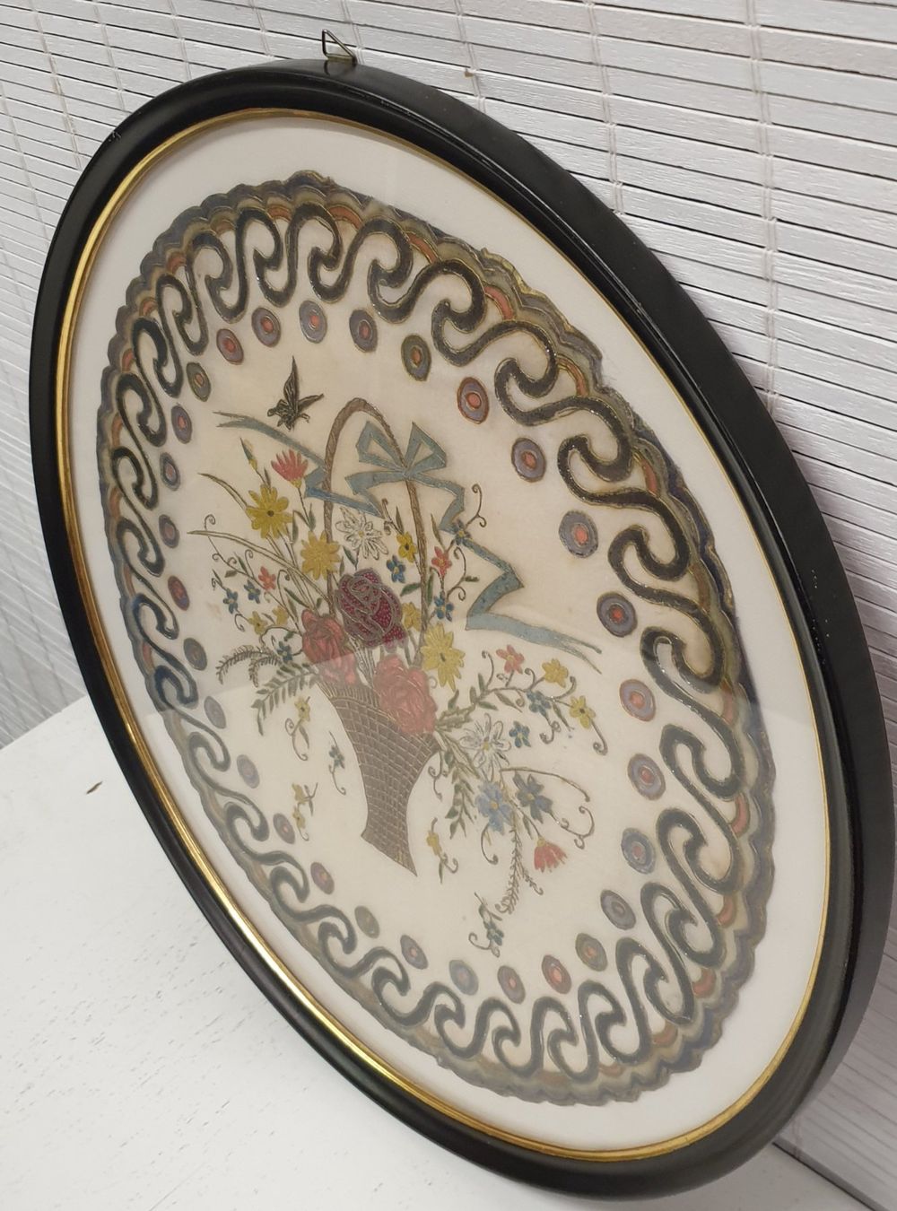 Foto & Immagini: Antikes Stickbild Blumenkorb Handarbeit gerahmt – Usato da Emmen venduto da magelan 6