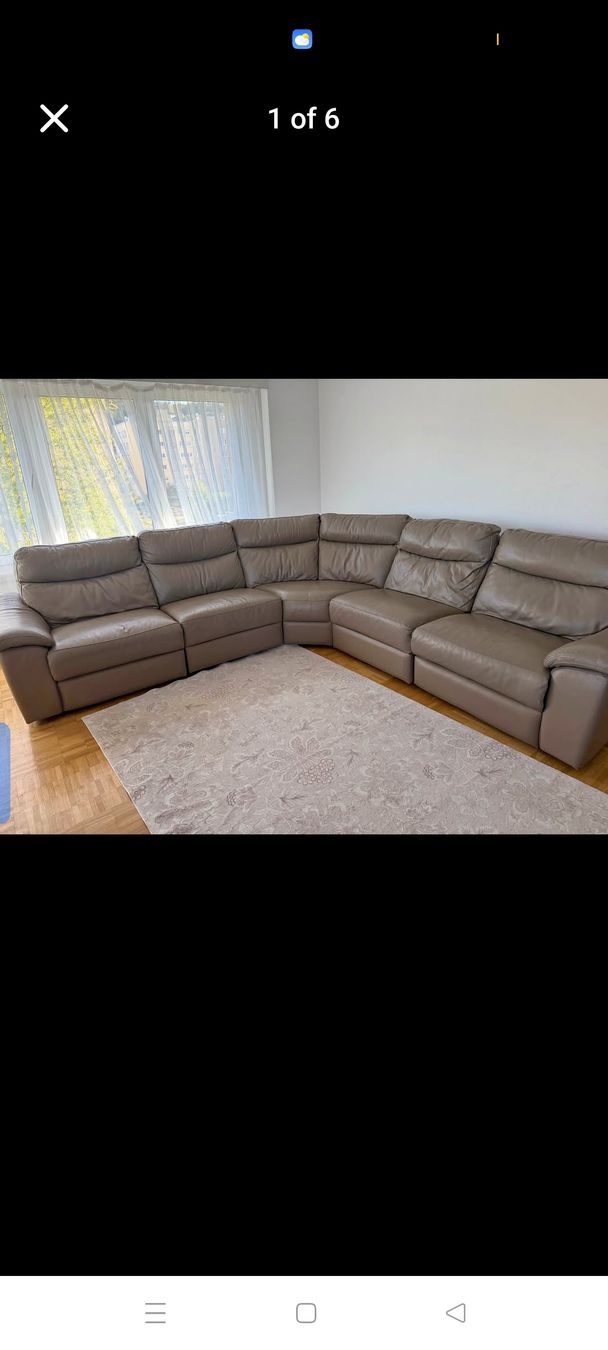 Sofas: Large L-Shaped Leather Sofa with Recliner Function Beige – Neuf (Voir description) à Bazenheid par ksa_s9ct 1