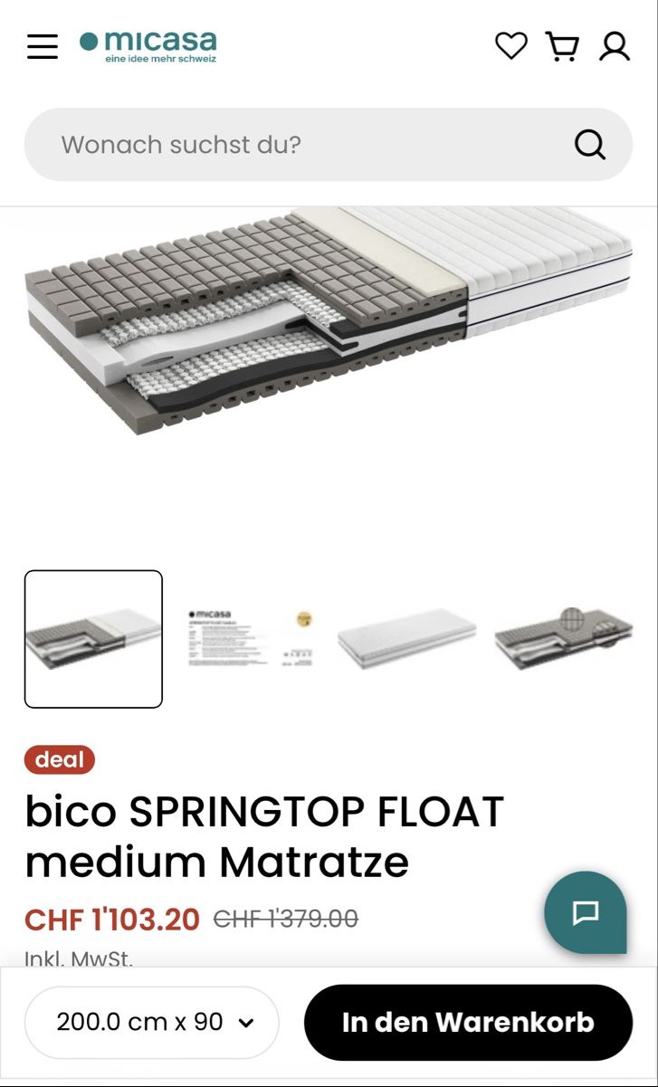 Matelas: BICO Springtop Float medium Matratze 90x200cm neuwertig – Neuf (Voir description) à Frauenfeld par Chrisspecki 4