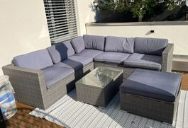 Lounge Gruppe Rattan grau mit Tisch gebraucht