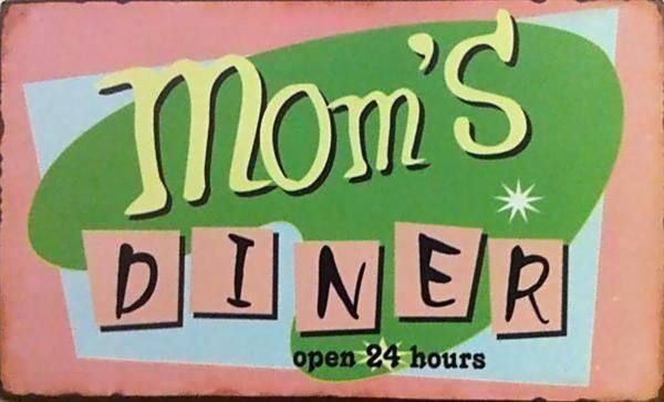 Insegne: Blechschild rustikal-MOM`S DINER OPEN 24 – Nuovo e nell'imballaggio originale da Rupperswil venduto da big-one-sale