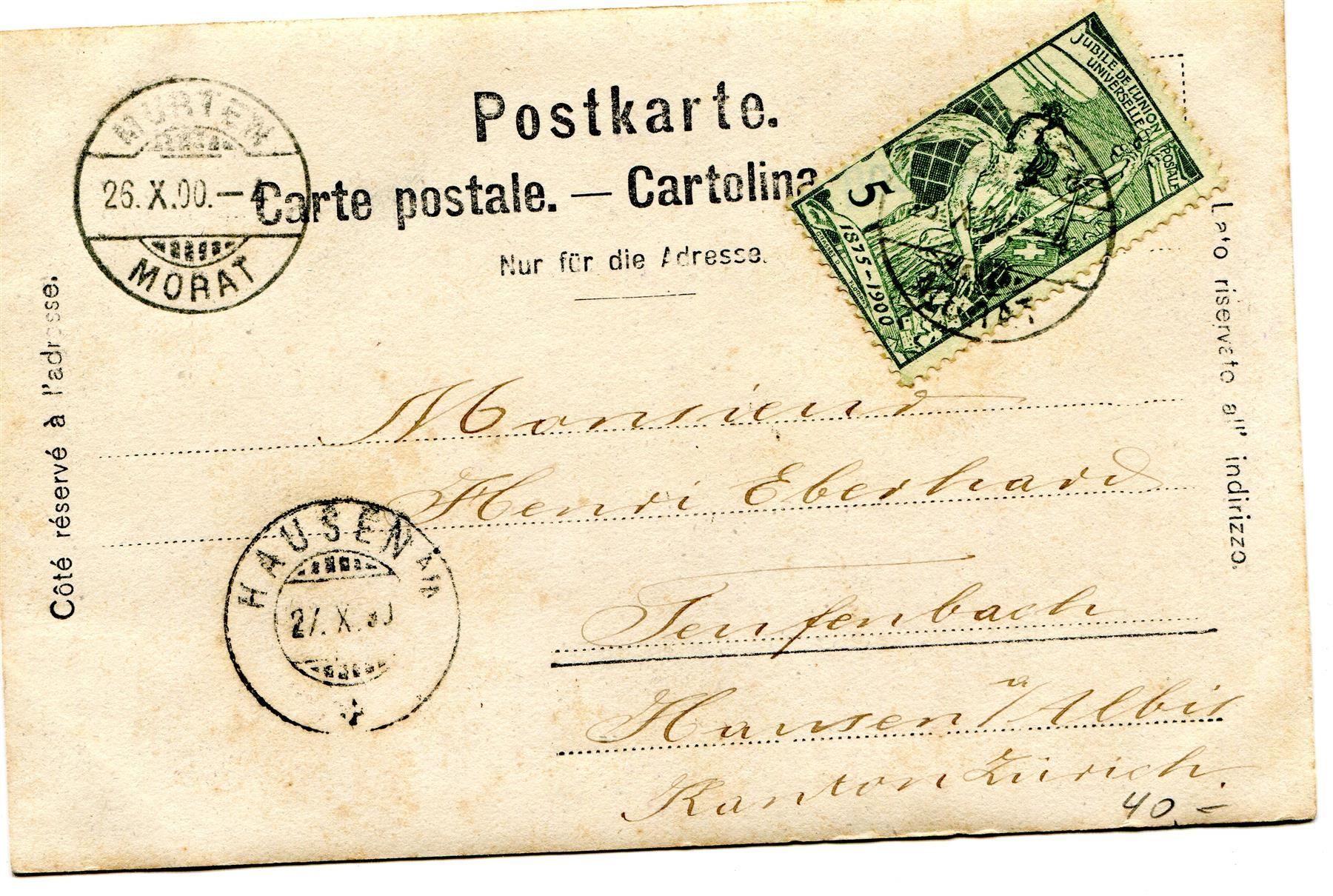 Ansichtskarten: PK von 1900 von Murten/Morat – Gebraucht aus Winterthur von Kyoung 1