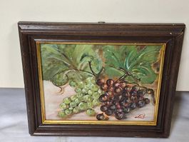 🍇 Gemütliches Trauben Stillleben-Ölgemälde im Holzrahmen...