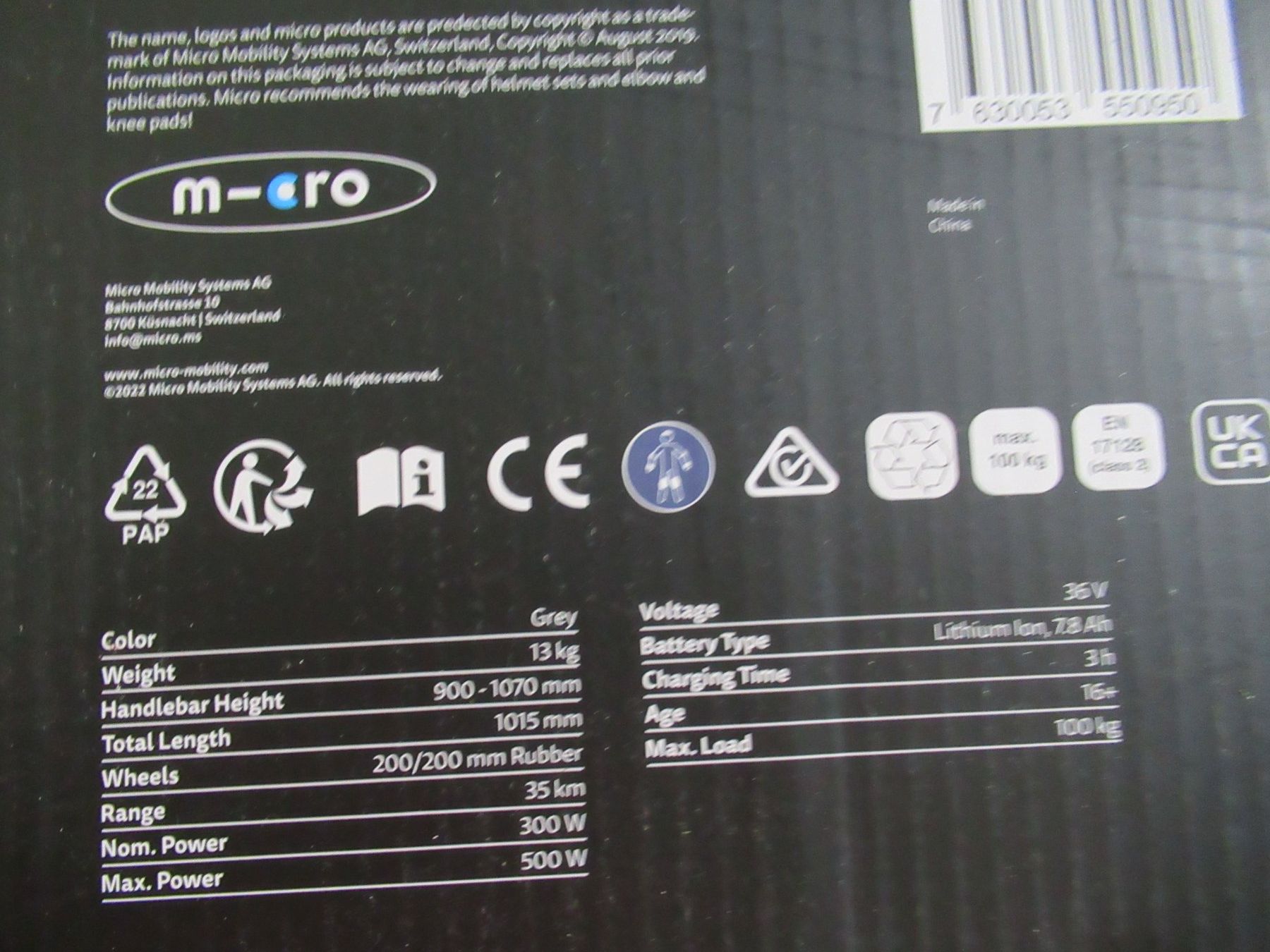 Micro Kickboard: Micro Merlin II Elektroroller Grau Neu und Original Verpackt – Nuovo e nell'imballaggio originale da Horw venduto da wer_hz87 3