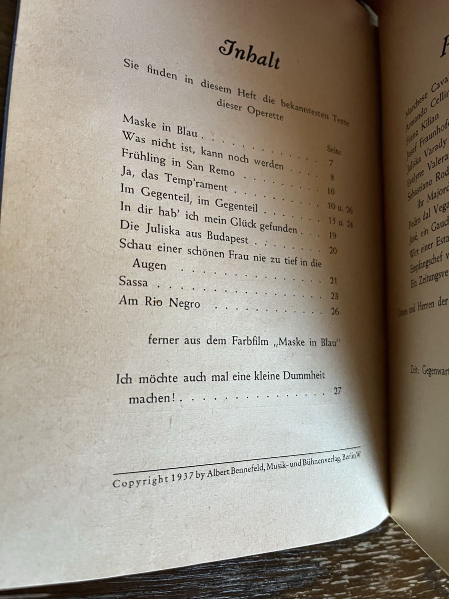 Libri: Maske in Blau - Operettenheft 1937 – Usato da Winterthur venduto da Mmagu 2