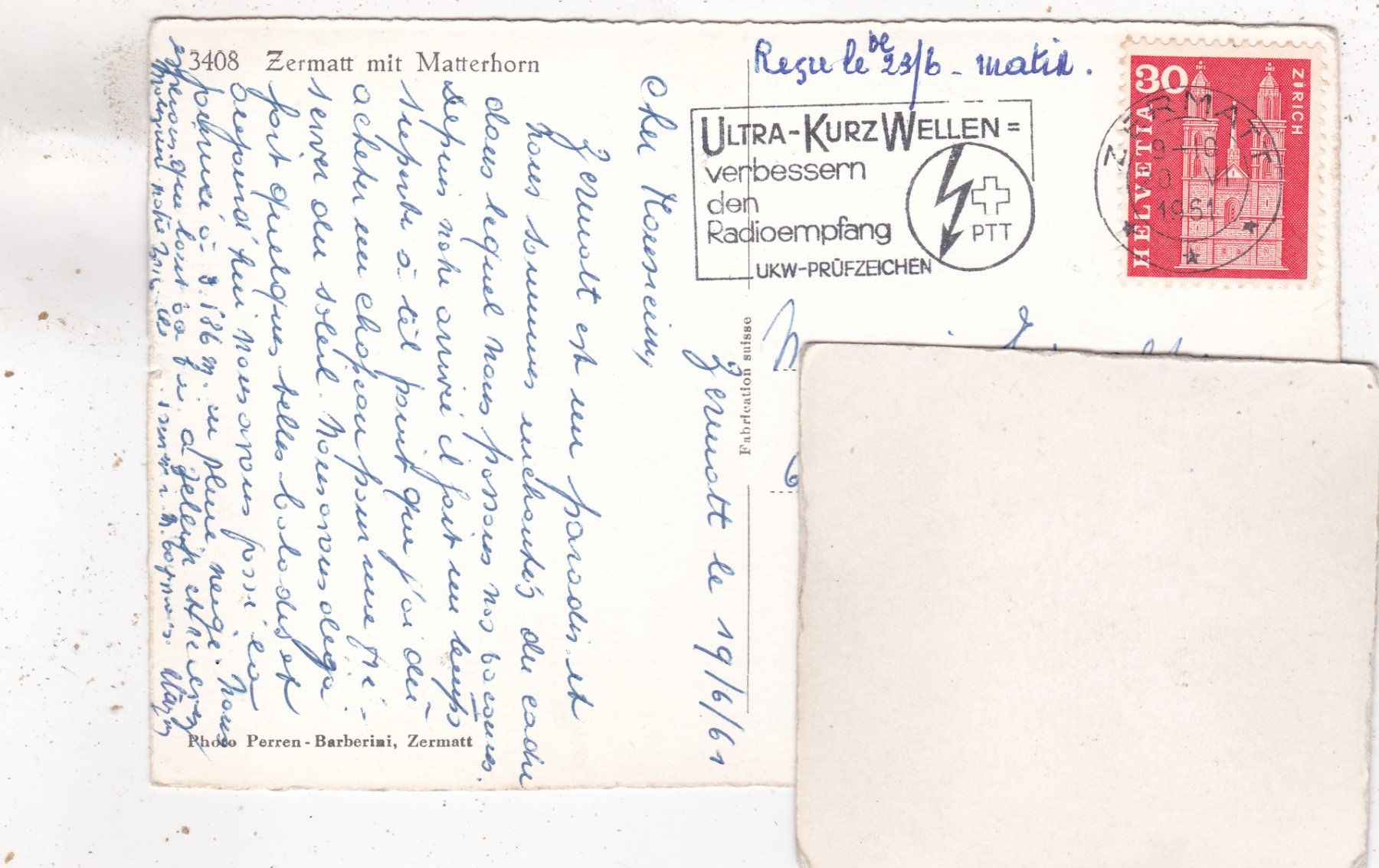 Cartoline postali: Zermatt mit Matterhorn 1961 – Usato da Herisau venduto da Lisegrat2008 1