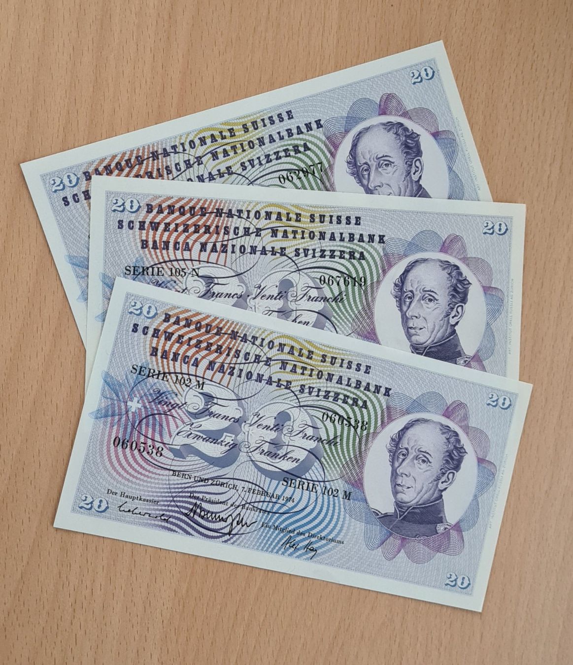Banconote: Schweizer Banknoten, 3 Stück 20er Note, – Usato da Brugg AG venduto da Romasibe