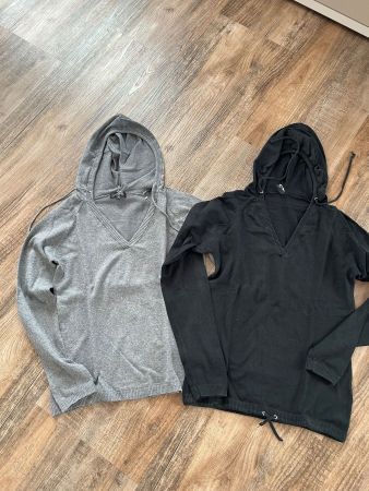 Damen Pullover tailliert, Kapuze, Gr.38, Grau + schwarz