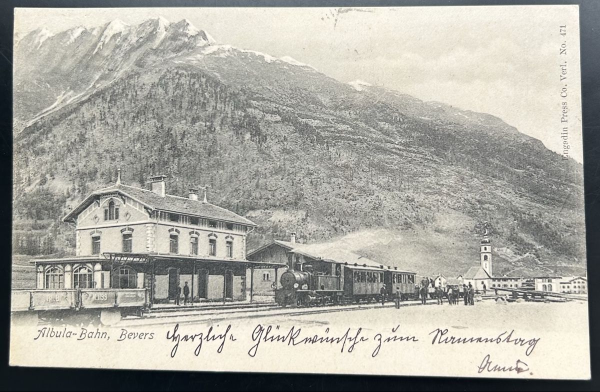 Cartoline postali: Albulabahn Bevers mit Dampfzug  – Usato da Horw venduto da Tellbub