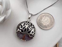 Gros pendentif en améthyste avec arbre de vie