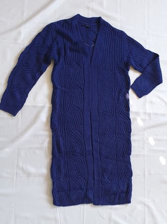 Blaue Strickjacke long Cardigan 32/34, XS