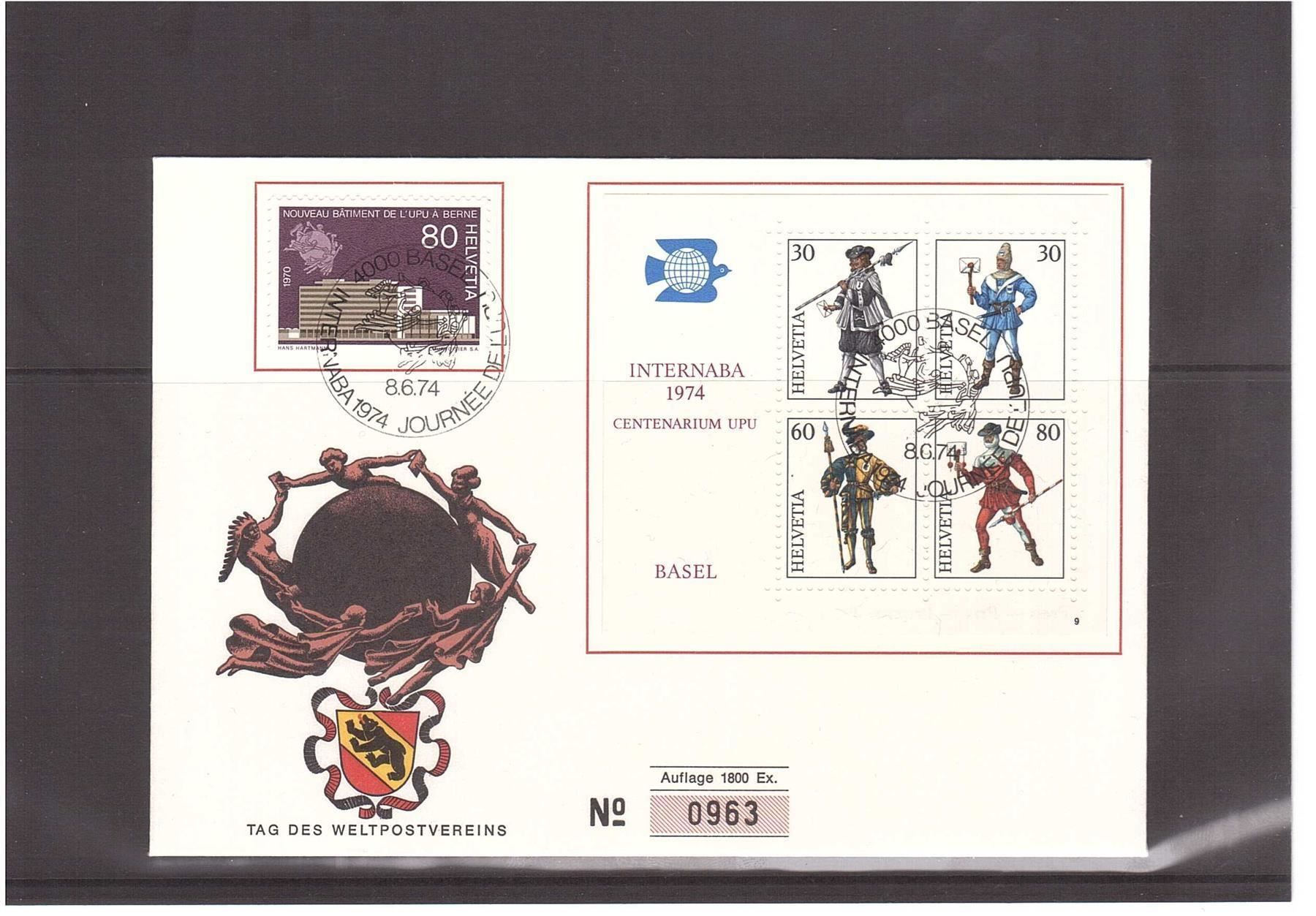 Alle Briefmarken: 1974 Brief mit Internaba Block + Zusatzfrankatur – Neu (gemäss Beschreibung) aus Rheinau von loxis