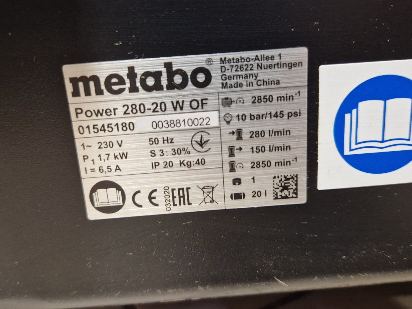 Metabo Compresseurs: Kompressor metabo power 280-20 w – Neuf (Voir description) à schangnau par kobeli1 2