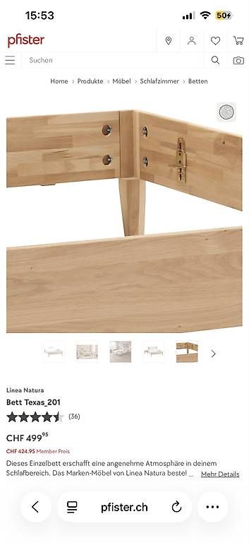 Pfister Letti: Bett mit Lattenrost und Matratze – Usato da Birsfelden venduto da willow1 1