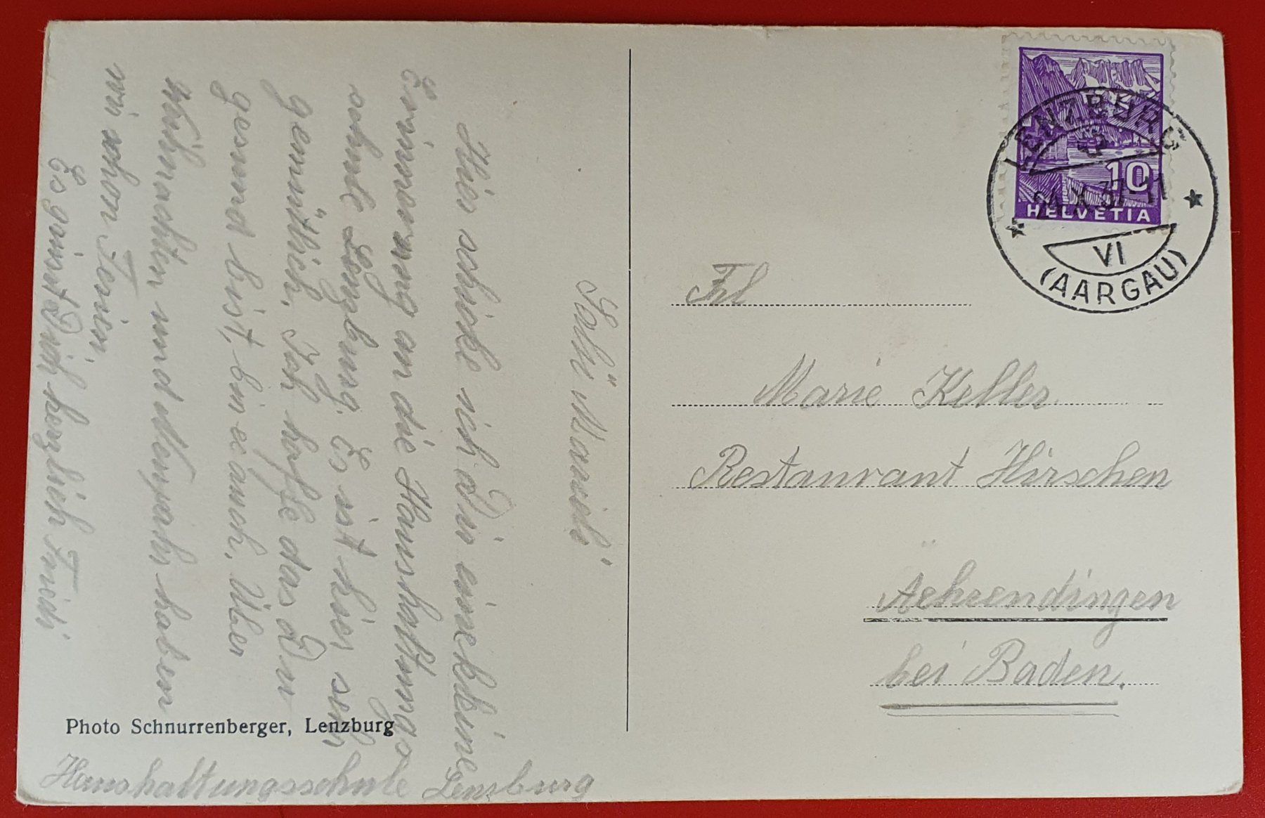 Cartoline postali: Lenzburg 1937 - Haushaltungsschule – Usato da Kreuzlingen venduto da Rschweiz1 1