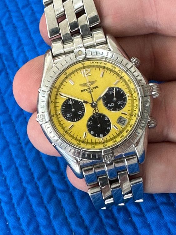 Breitling a30012 cockpit cheap chronograph yellow dial ss