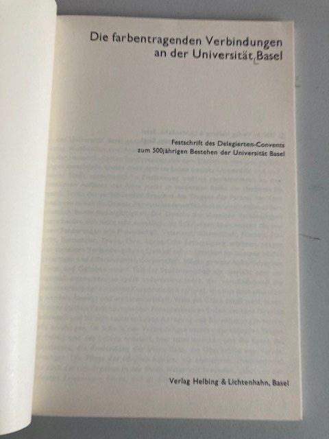 Bücher: Buch: Farbenstudentenverbindungen Uni Basel, 1959 – Gebraucht aus Luzern von Kartenansicht 1