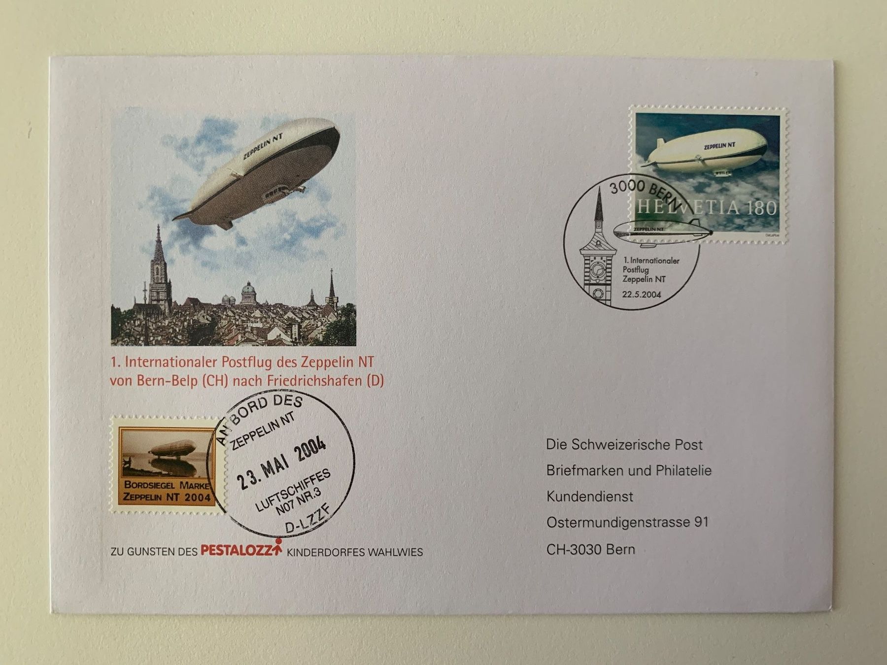 Alle Briefmarken: Postflug Zeppelin 2004 und Aerogramm 1998 Genf-Peking – Gebraucht aus Willisau von Repfuesch