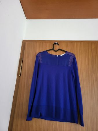 pull  Sandro bleu merinos / cachemire / dentelle/ TS
