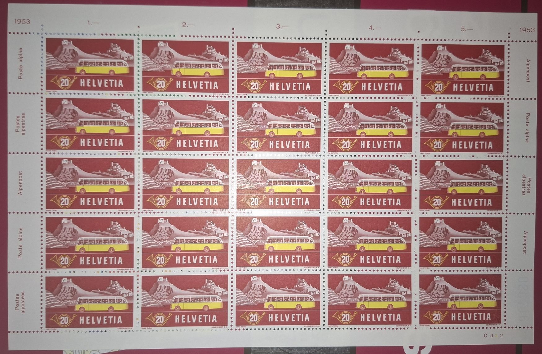 Tutti i francobolli: 1953 Bogennummer C322 Sondermarke Postbüro – Usato da Balgach venduto da SIMEON27