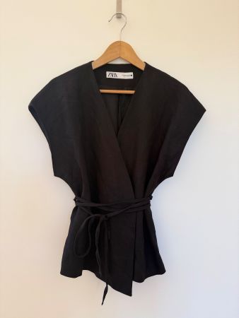Elegante Zara Weste / Blazer ärmellos Schwarz Gr. M (Leinen)