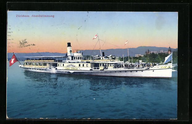 Ansichtskarten: Zürichsee, Abendstimmung mit Dampfer St – Gebraucht aus Berlin von bartko-reher