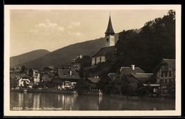AK Hilterfingen, Teilansicht am See mit Kirche
