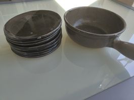 Ton Fondue-Geschirr Set Lander 24, Vintage und Selten!