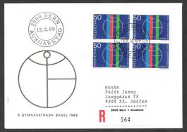 R-FDC Nr. 464 Viererblock Gymnaestrada ET Bern 13.2.1969
