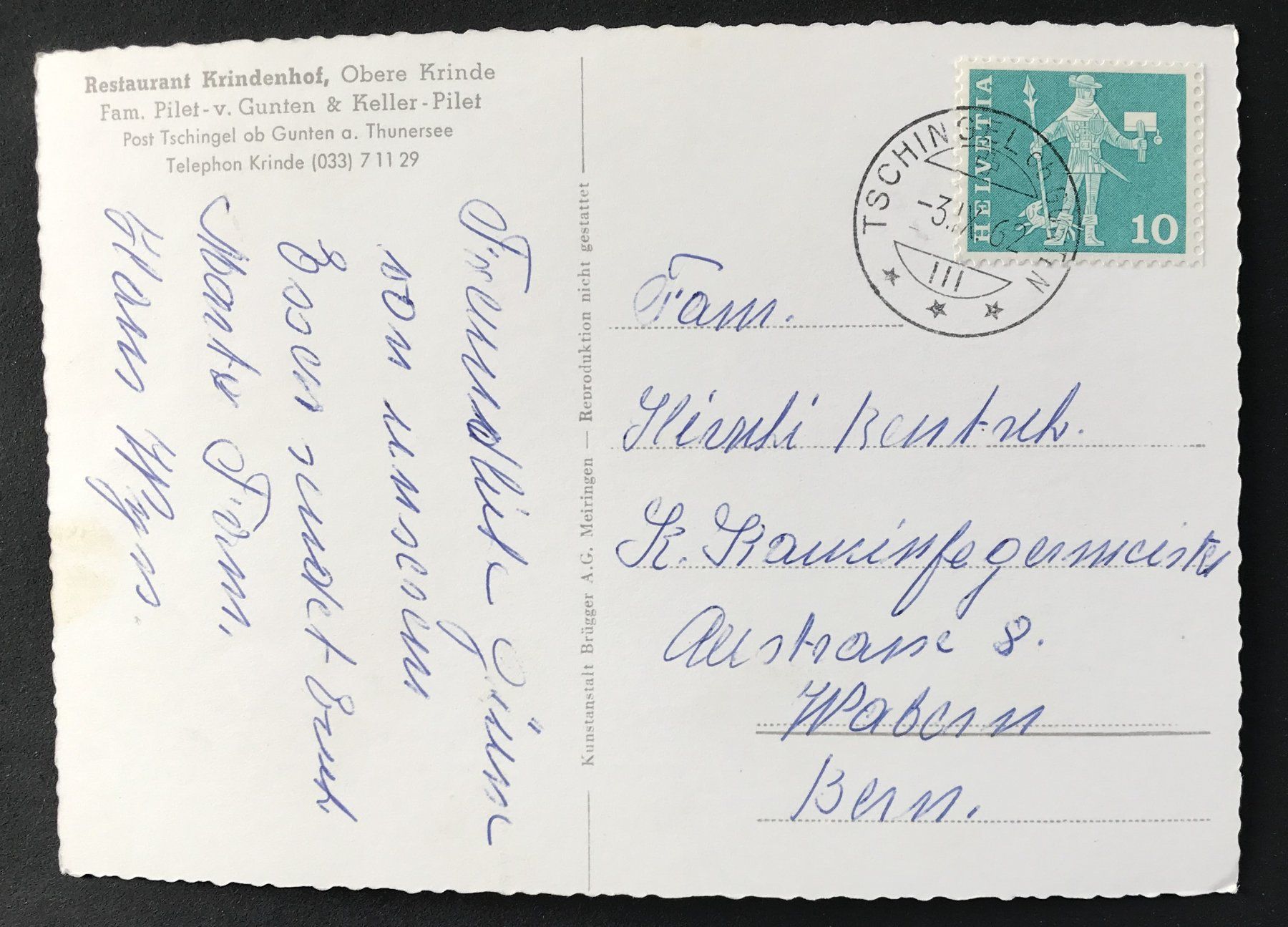 Cartoline postali: ALTE ANSICHTSKARTE RESTAURANT KRINDENHOF – Usato da Ostermundigen venduto da wini63 1
