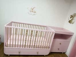 IKEA MYLLRA Baby Crib with changing table, Light Pink