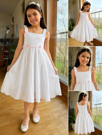 Elegantes weisses Mädchenkleid neu Gr. 128-132