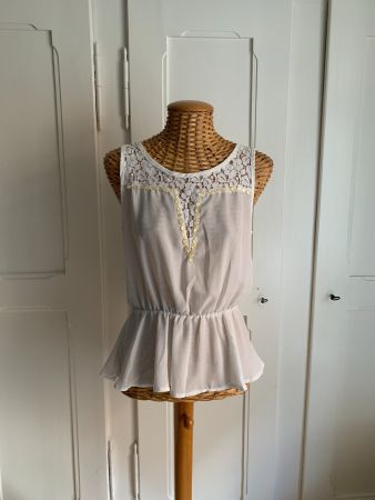 Chiffon Blusentop weiss mit Spitze - S/M
